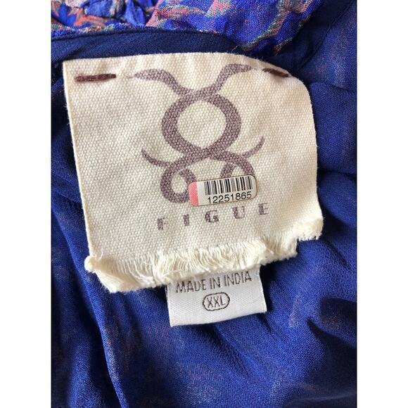 Figue Alessia Dress Floral Boho Smocked Ruffle Long Sleeve Midi Blue Purple XXL - Picture 6 of 9